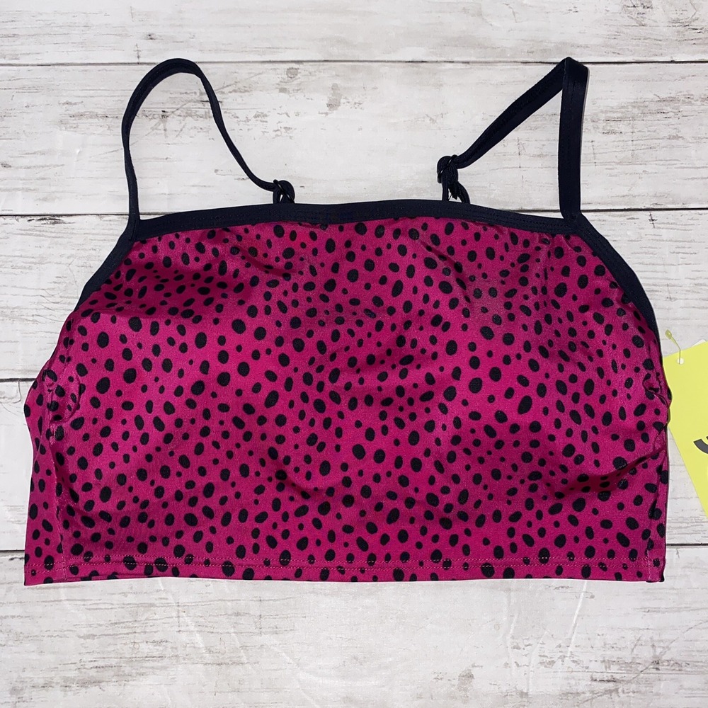 All In Motion Bikini Top Womens Small Pink Black‎ Dot Berry Strappy Swim NEW